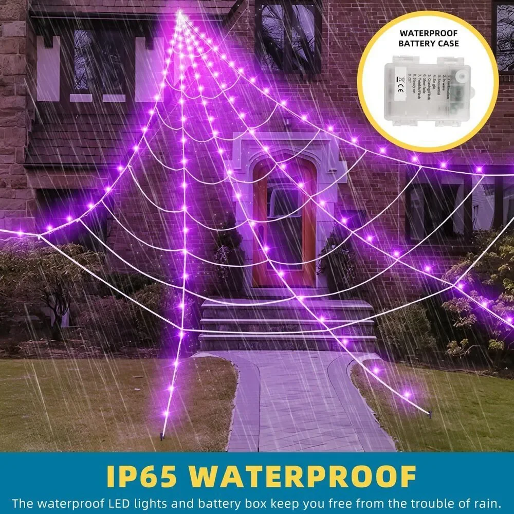 Halloween Spider Web Lights 200 Inch 250 LED Purple Outdoor Indoor Yard Décor